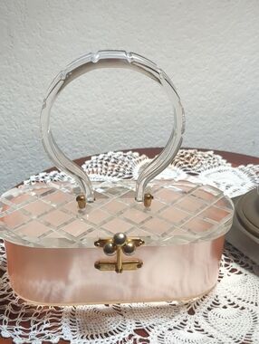 Charles S Kahn Stellar Lucite Clear Handle Pink Acrylic Box Purse